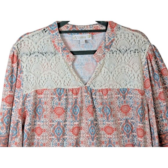 Weekend Suzanne Betro Women Plus 1X Feminine Stretch Lace Peach Cream Top Boho - Picture 5 of 9